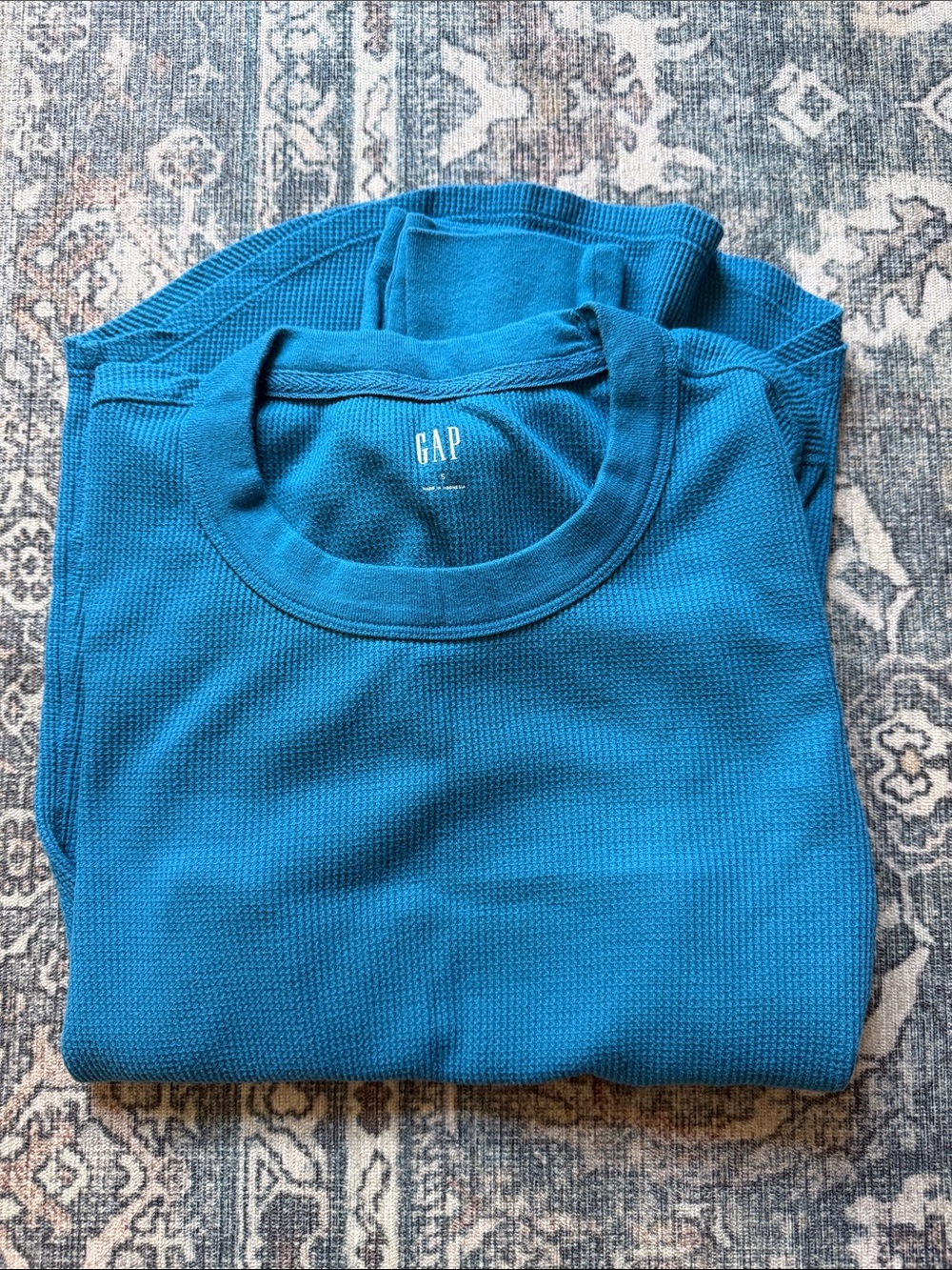 GAP Teal Waffle-Knit Long Sleeve Crew